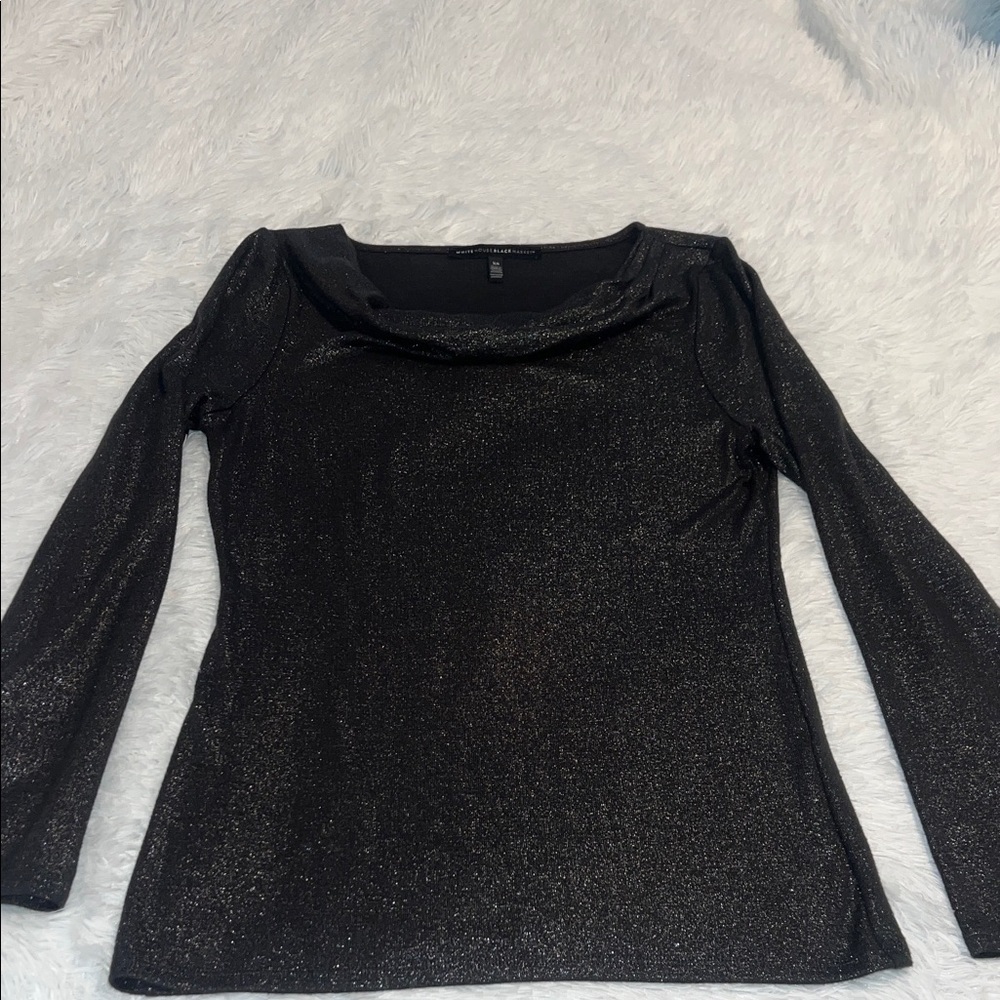 White House Black Market Shimmering Black Long Sleeve Top Size XS